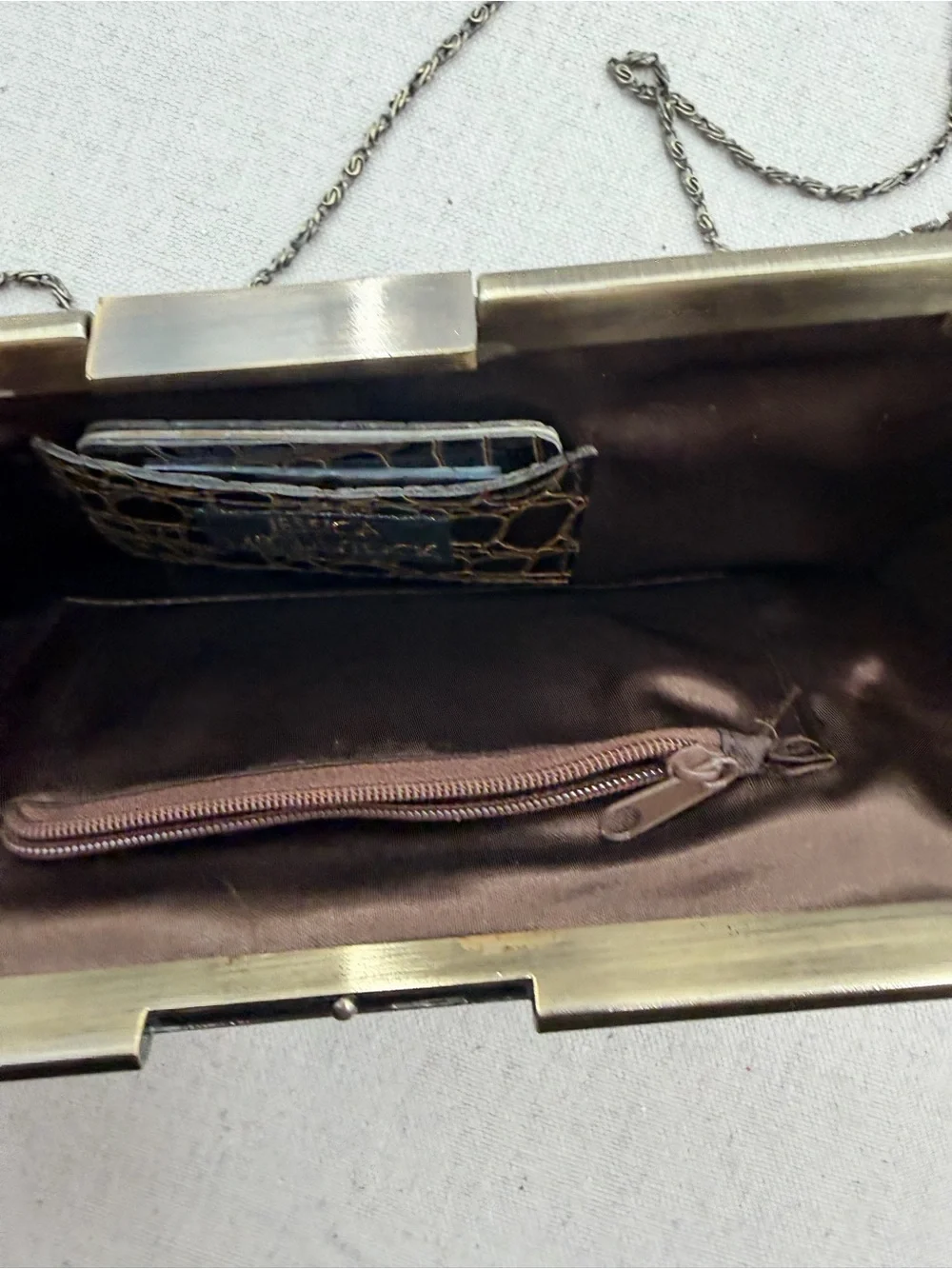Jessica McClintock Brown Croc-Embossed Chain-Handle Evening Clutch